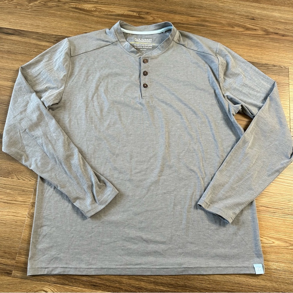 Fair‎ Harbor Long Sleeve Henley Shirt Tee Gray Mens Large UPF 50 Beach Outdoors